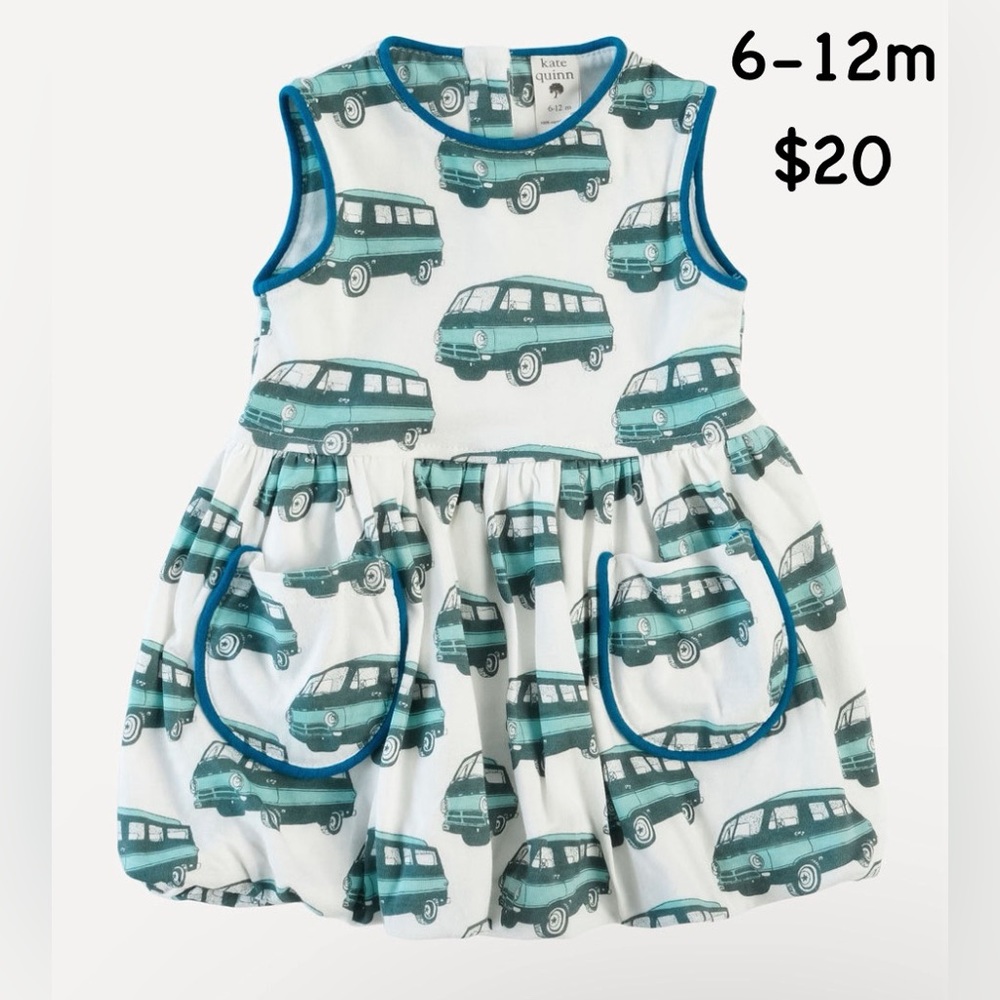 Kate Quinn 6-12m Sleeveless Piped Patch Pocket Bubble Dress I Blue Beach Van